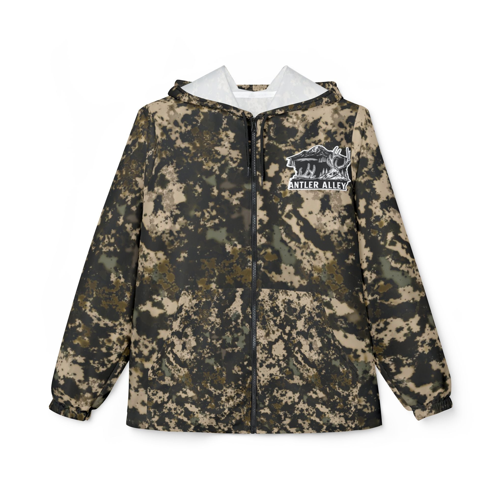 Camo Windbreaker Jacket — All-Over Print Lightweight Hooded Shell