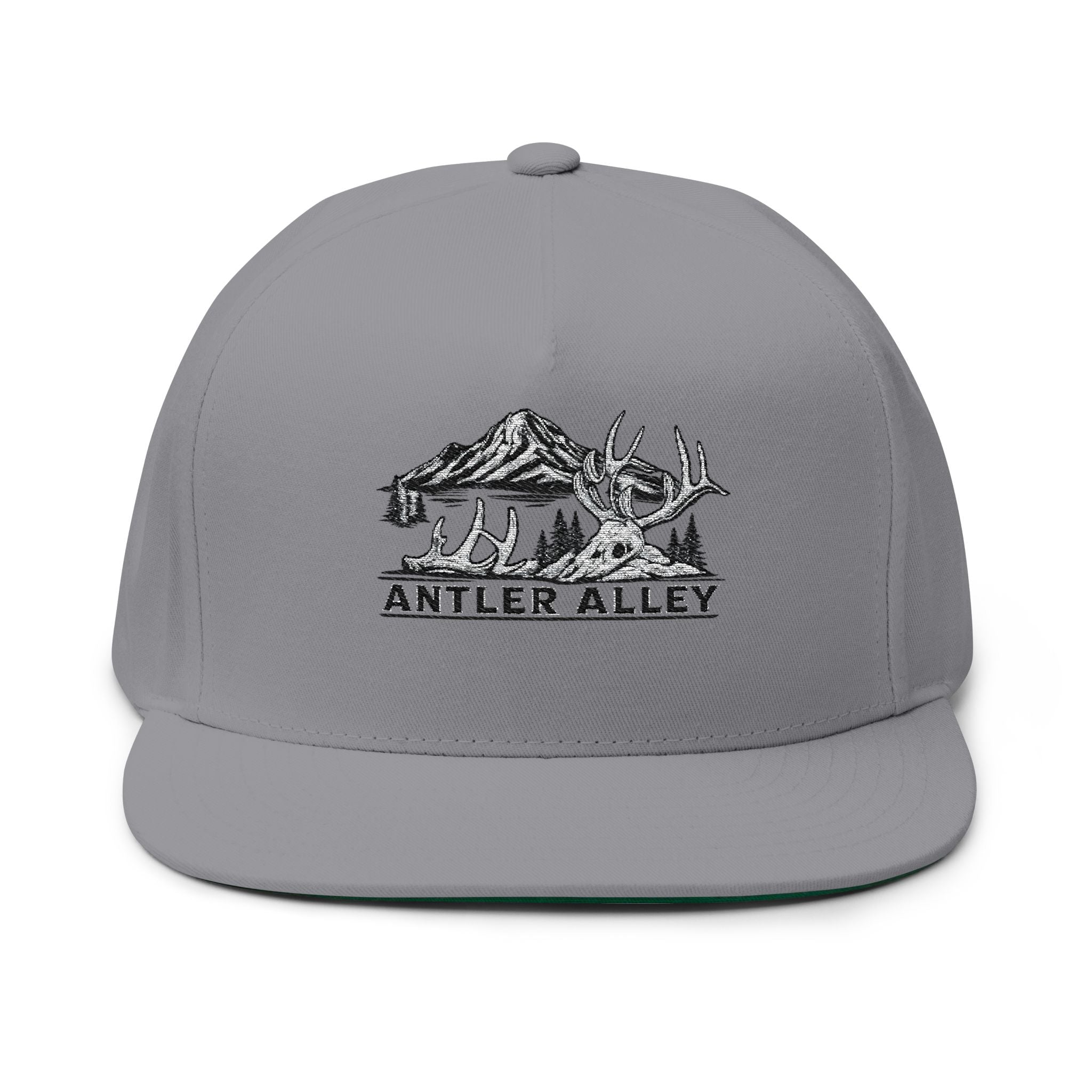Antler Alley Cabin Logo Flat Bill Cap | Embroidered Snapback Hat
