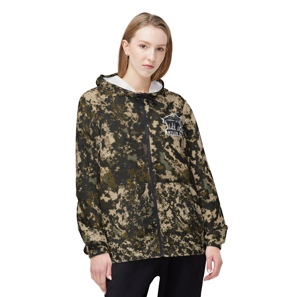 Camo Windbreaker Jacket — All-Over Print Lightweight Hooded Shell
