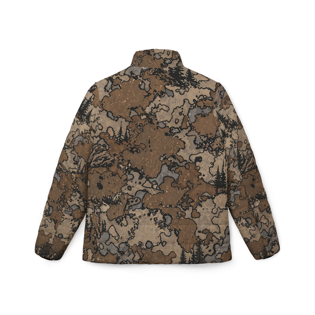 Camo Terrain Women’s Puffer Jacket — Brown Woodland All-Over Print