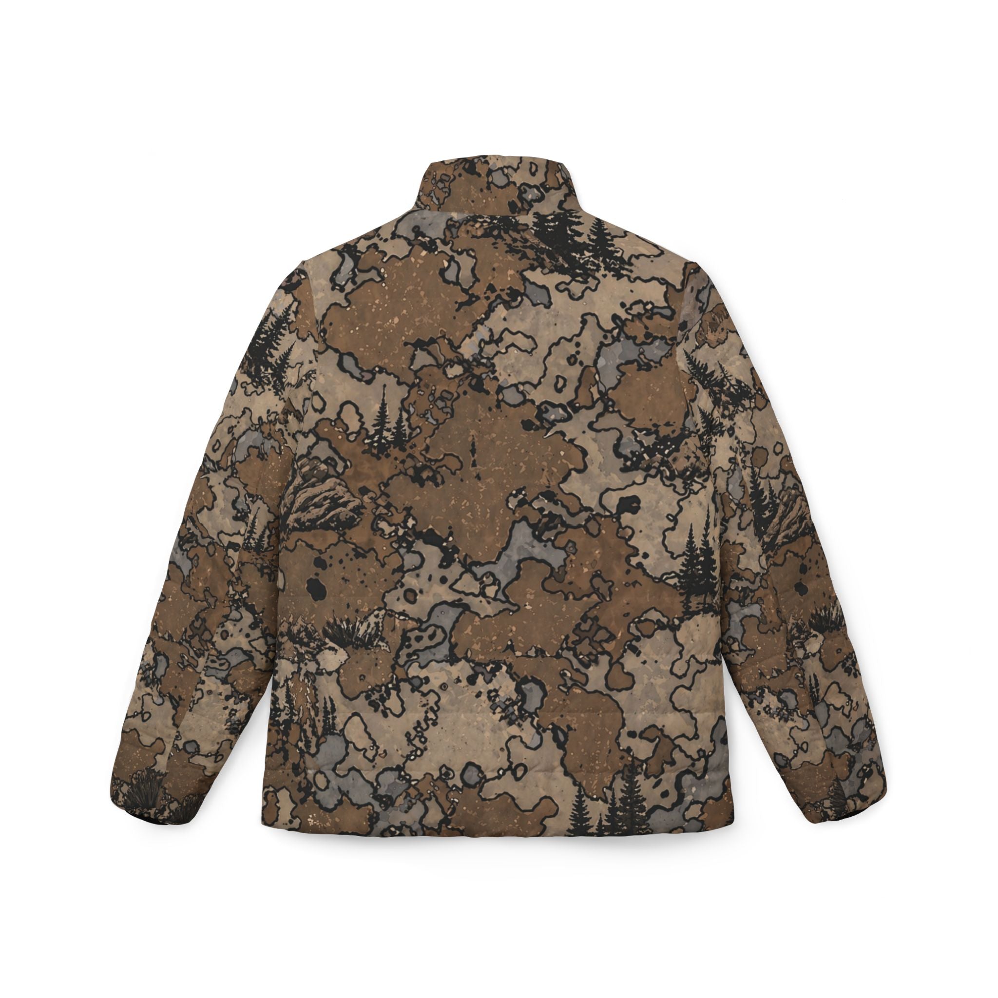 Camo Terrain Women’s Puffer Jacket — Brown Woodland All-Over Print