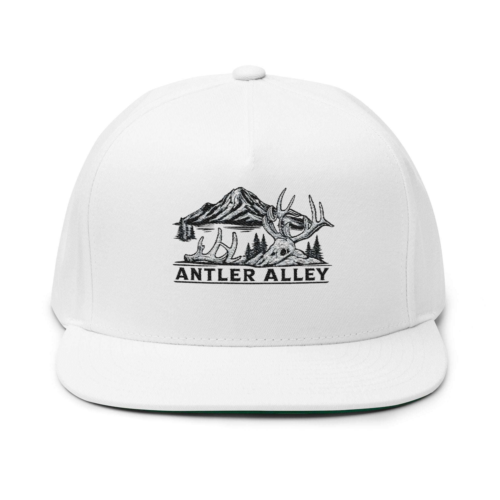 Antler Alley Cabin Logo Flat Bill Cap | Embroidered Snapback Hat
