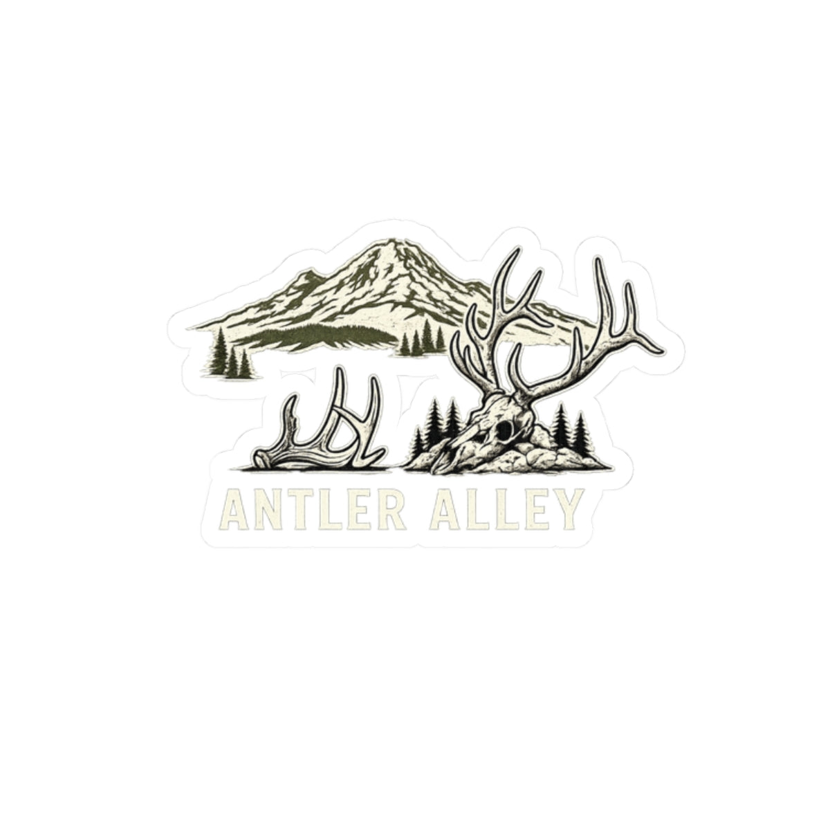 Antler Alley Deer Skull Mountain Sticker | Kiss-Cut Vinyl Decal