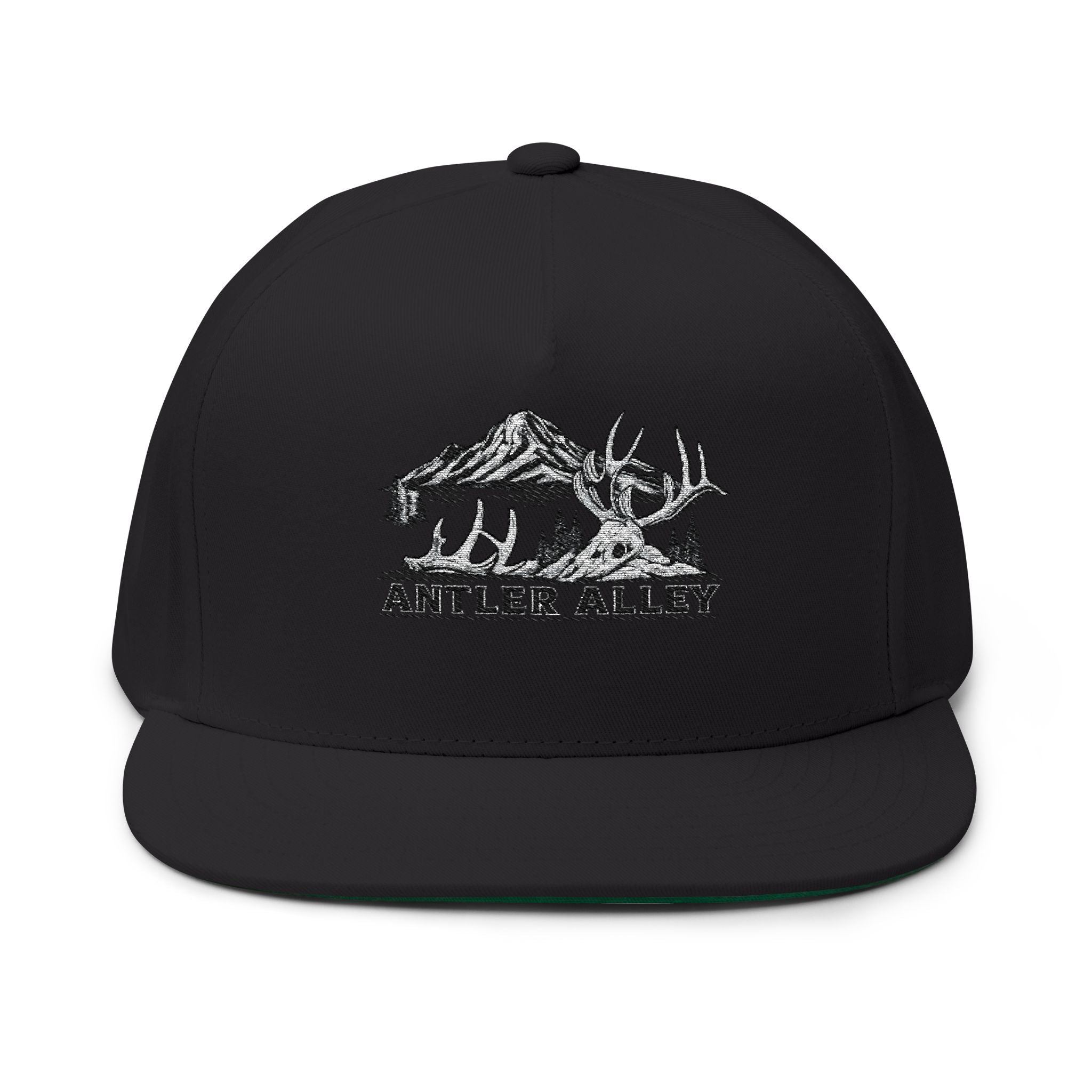 Antler Alley Cabin Logo Flat Bill Cap | Embroidered Snapback Hat
