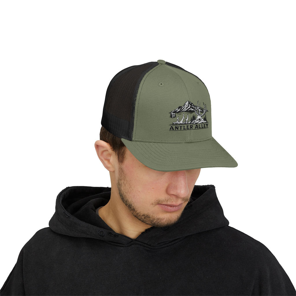 Antler Alley deer and mountain logo Snapback Cap | Trucker hat
