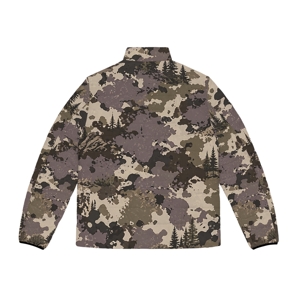 Camo Puffer Jacket — 'Antler Alley' All-Over Print Outdoor Coat