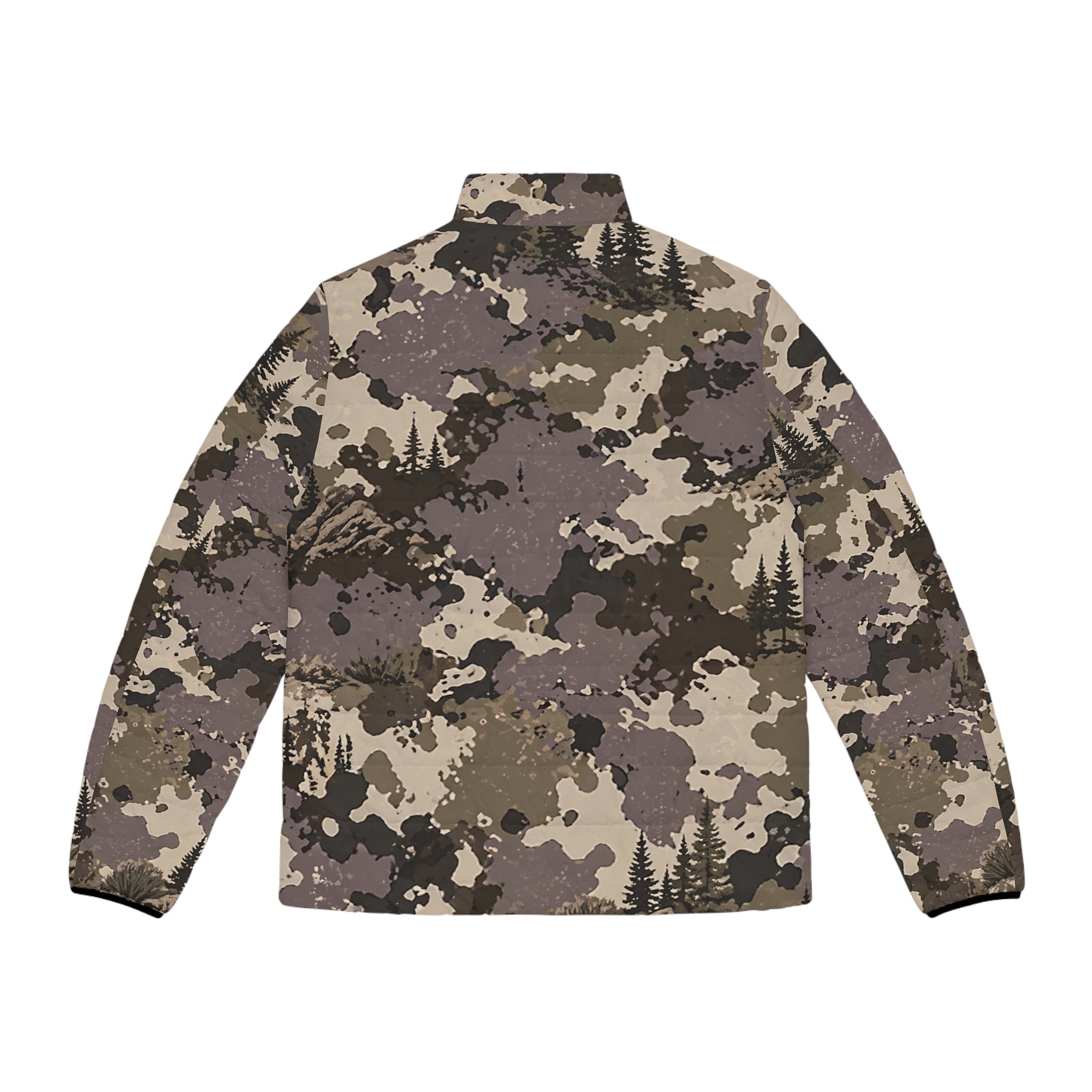 Camo Puffer Jacket — 'Antler Alley' All-Over Print Outdoor Coat