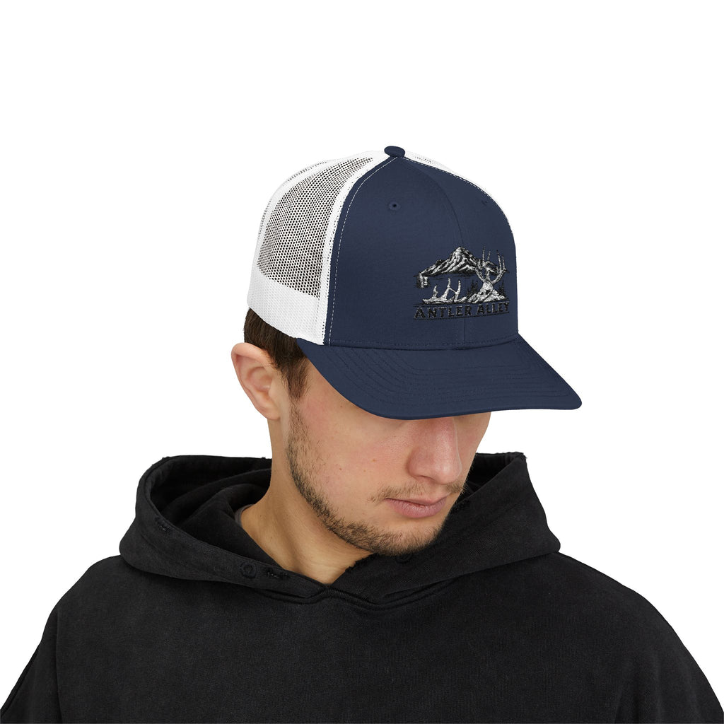 Antler Alley deer and mountain logo Snapback Cap | Trucker hat