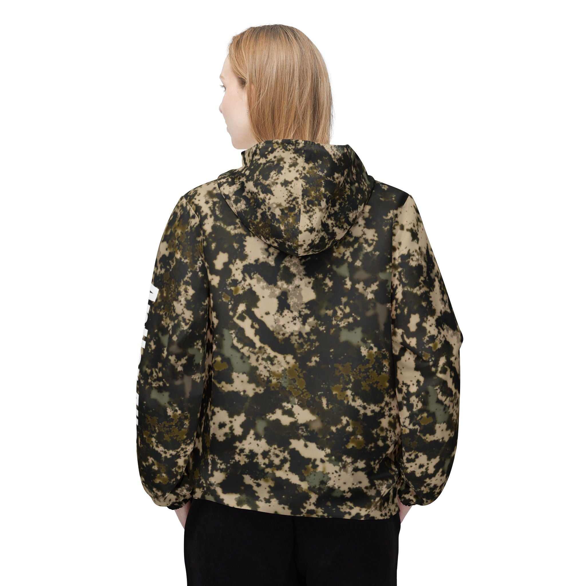 Camo Windbreaker Jacket — All-Over Print Lightweight Hooded Shell
