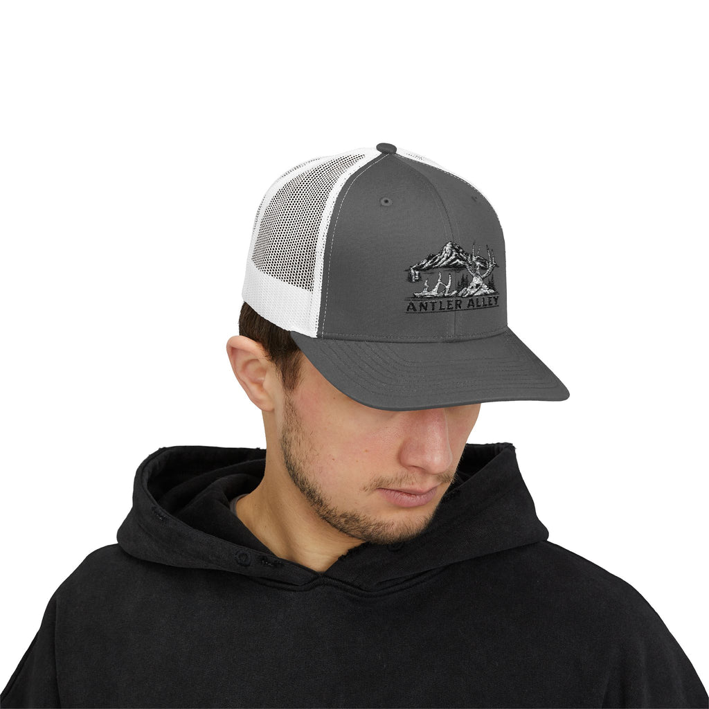 Antler Alley deer and mountain logo Snapback Cap | Trucker hat