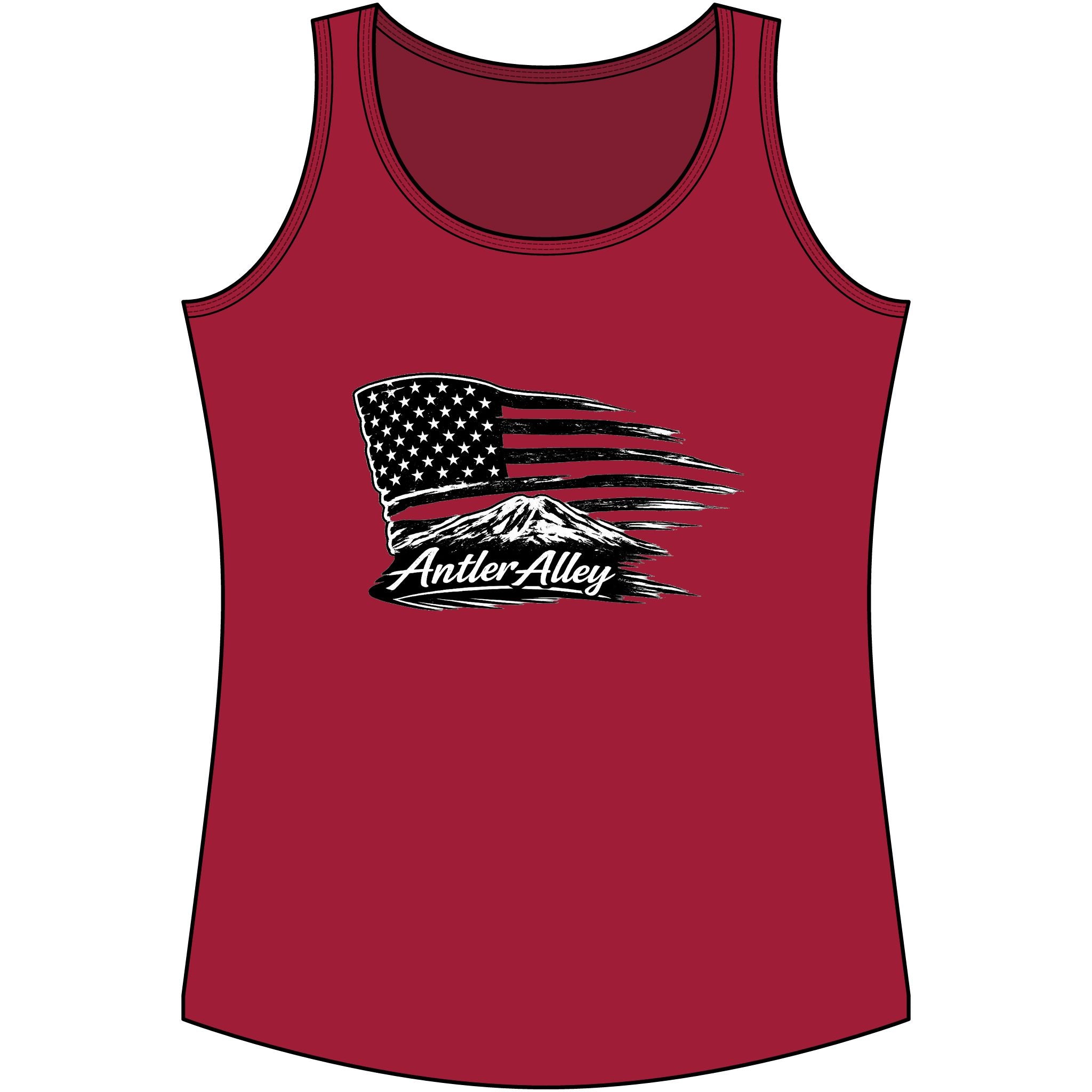 Women's Performance Tank Top - American Flag Mountain 'Antler Alley' Graphic