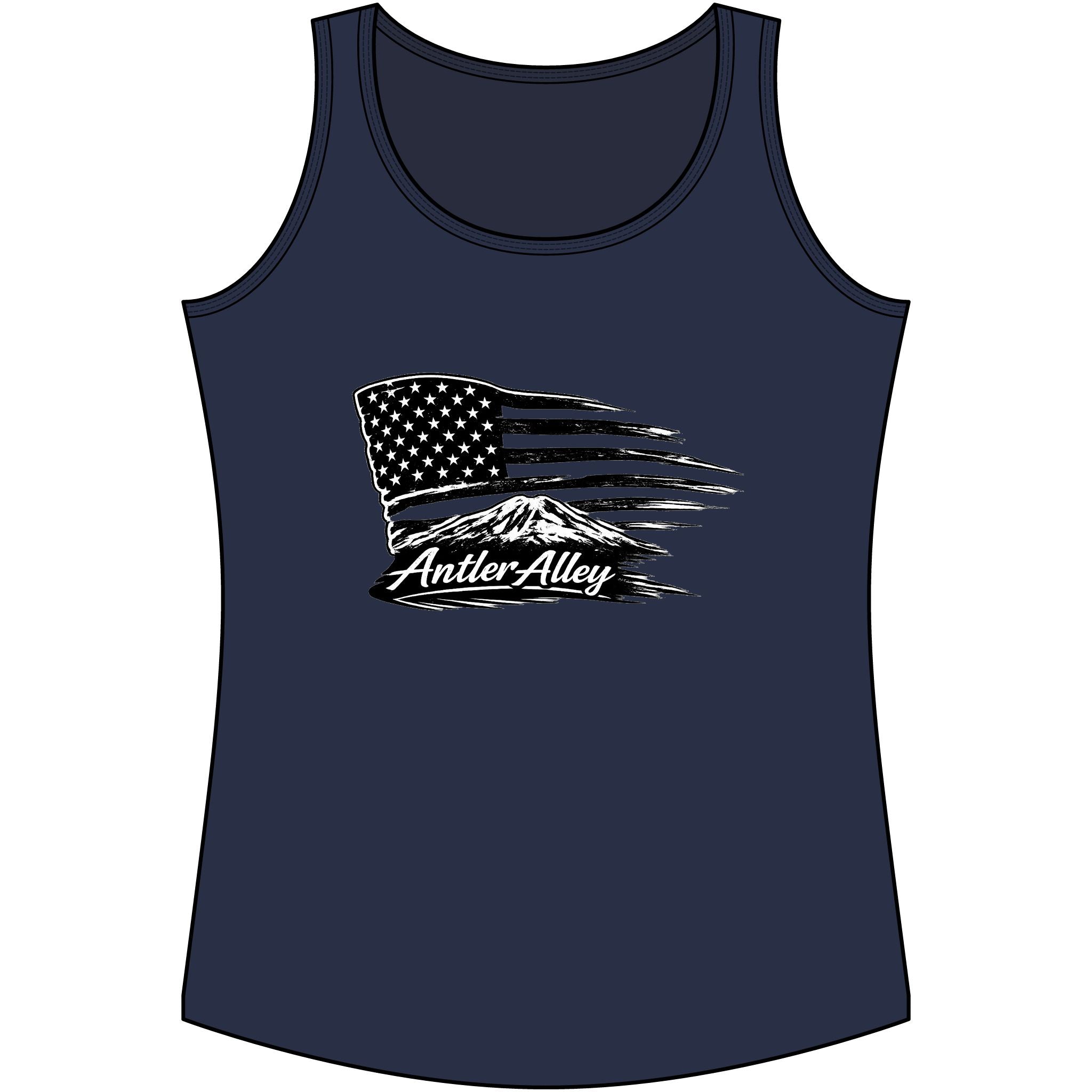 Women's Performance Tank Top - American Flag Mountain 'Antler Alley' Graphic