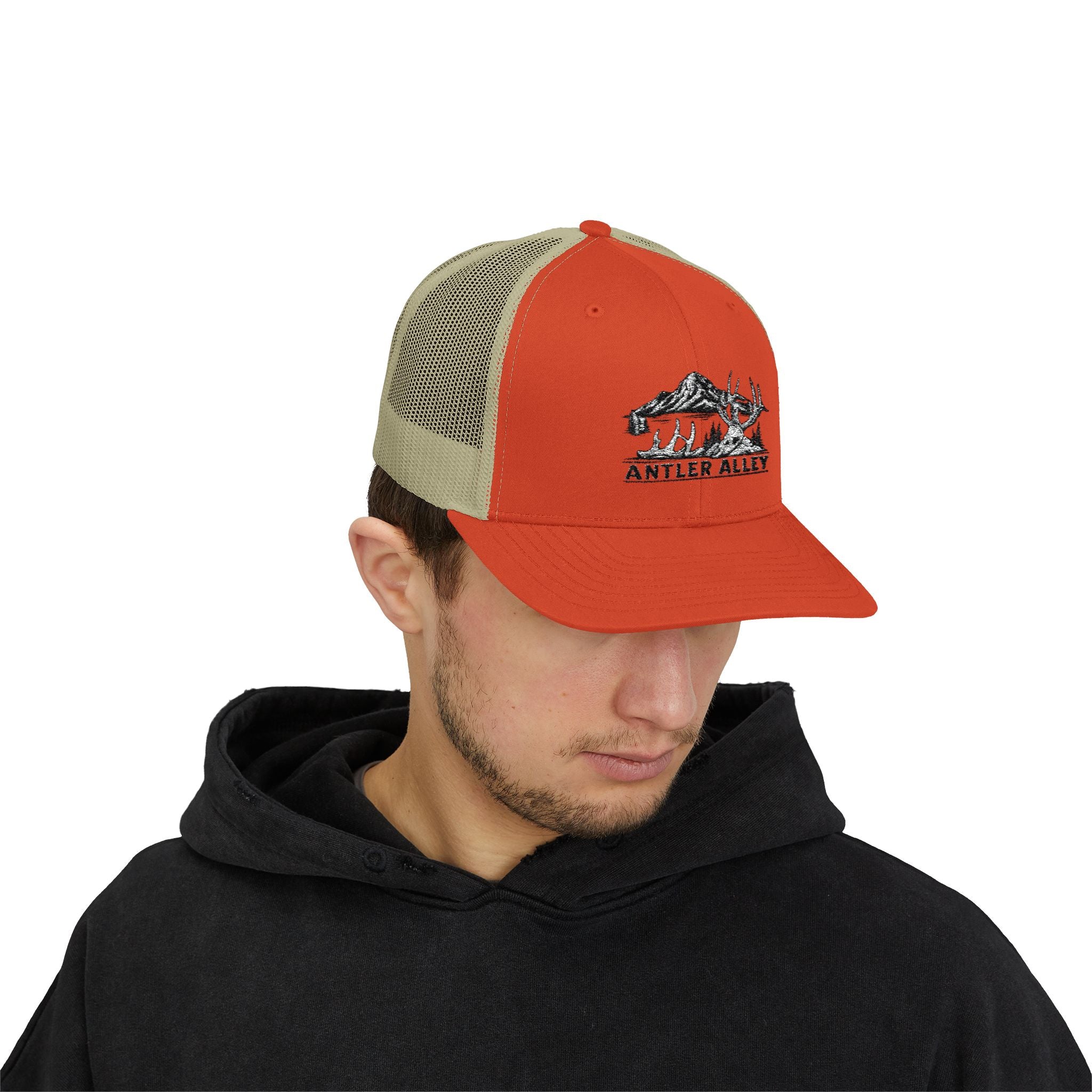 Antler Alley deer and mountain logo Snapback Cap | Trucker hat