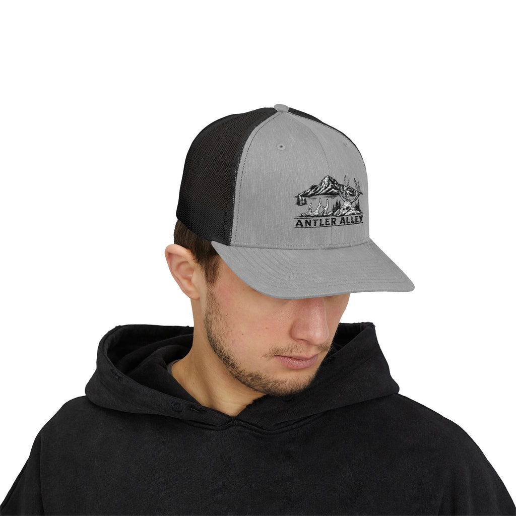 Antler Alley deer and mountain logo Snapback Cap | Trucker hat