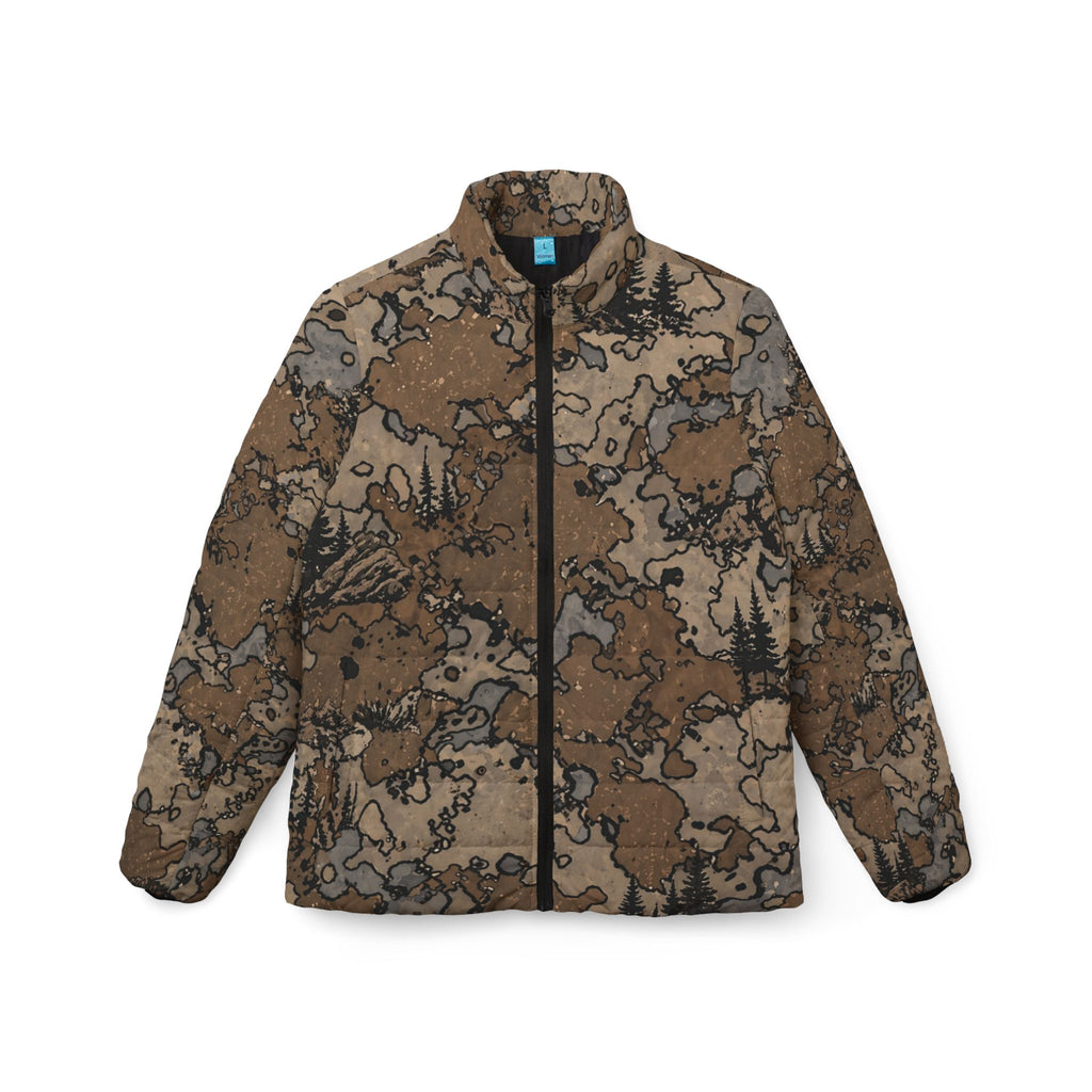 Camo Terrain Women’s Puffer Jacket — Brown Woodland All-Over Print