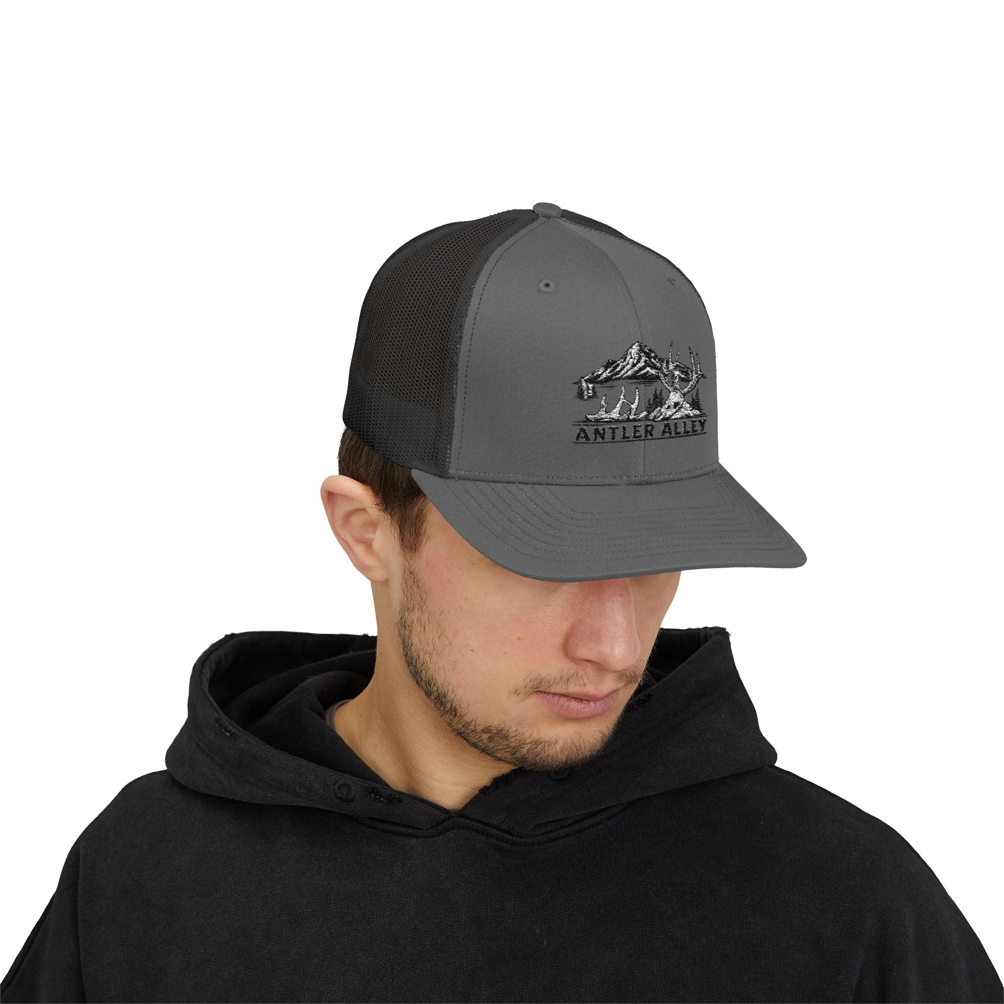 Antler Alley deer and mountain logo Snapback Cap | Trucker hat